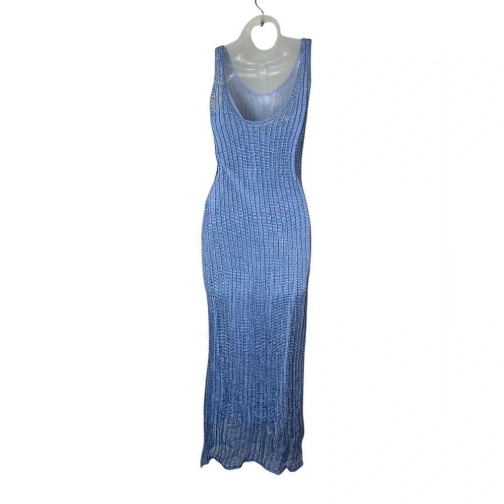 Amanda Uprichard Blue Crochet Knit Midi Dress Small Stretchy